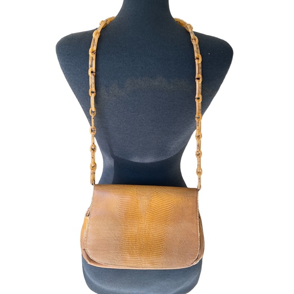 SONDRA ROBERTS VINTAGE HANDBAG Shoulder/ Crossbody w/ Tortoise Shell Chain - Picture 2 of 13